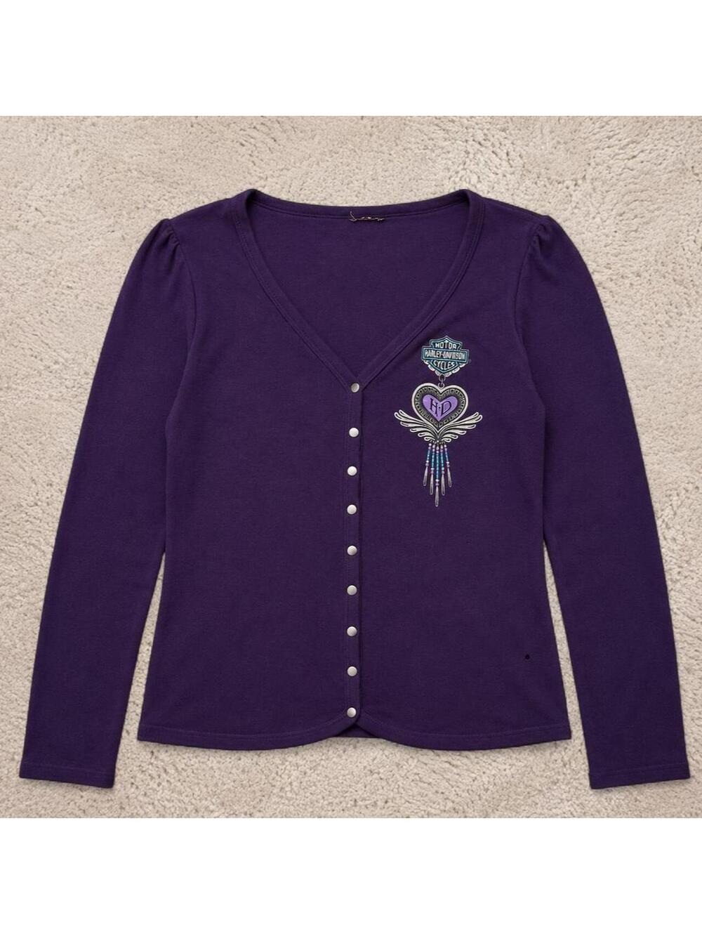 Beautiful vintage Y2K Harley Davidson purple button up cardigan